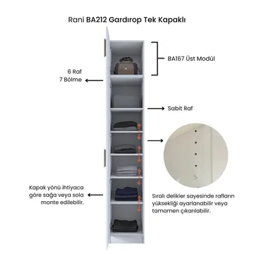Tavren Garderob 45x255x57,5 cm - Vit - Förvaring - Skåp - Garderobsskåp