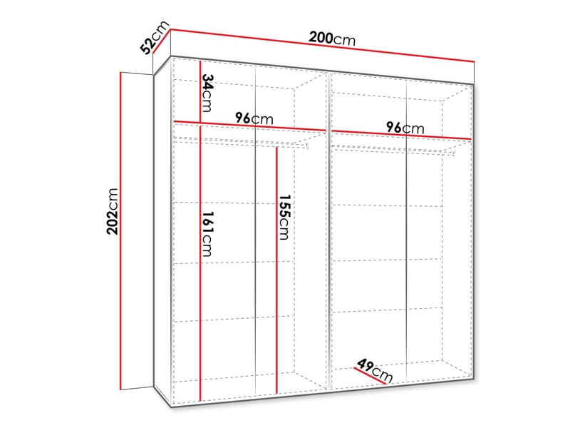 Tensa Garderob med spegel 200 cm - Svart - Förvaring - Skåp - Garderobsskåp