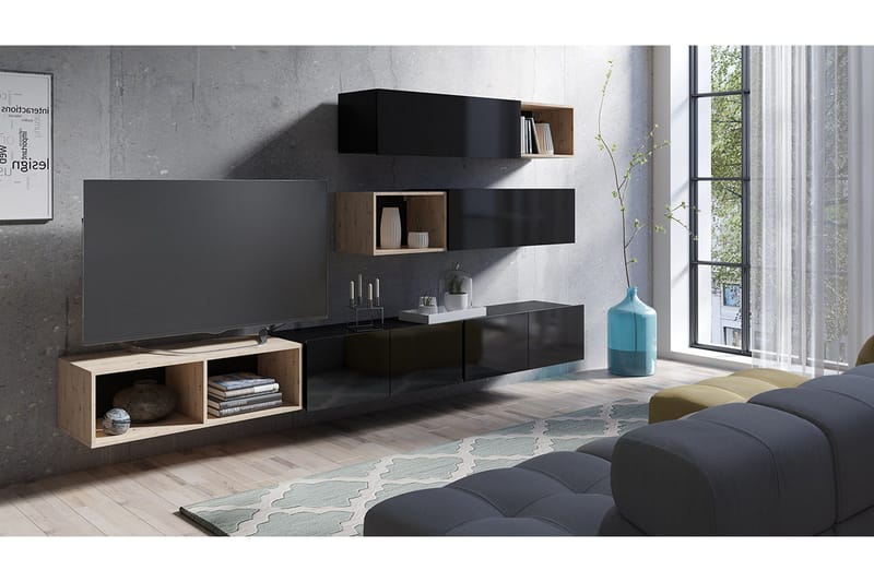Tessan Väggenhet LED-belysning - Svart - Möbler - Vardagsrum - Bäddsoffor - Bäddsoffa divan