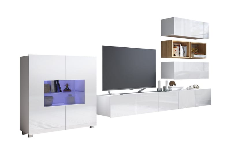 Tessan Väggenhet med Blå LED - Vit/Blå LED - Förvaring - Skåp