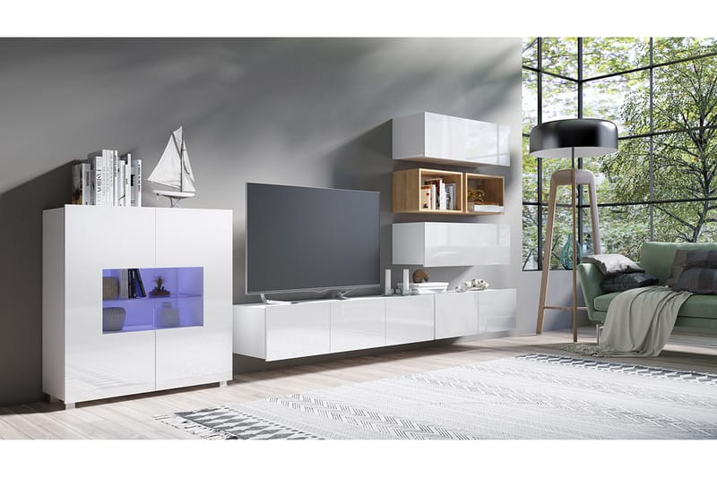Tessan Väggenhet med Blå LED - Vit/Blå LED - Förvaring - Skåp