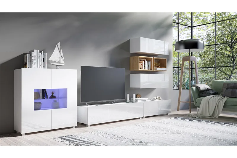 Tessan Väggenhet med Blå LED - Vit/Blå LED - Förvaring - Skåp