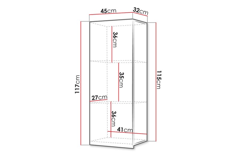 Tessan Vitrinskåp 45x32x117 cm - Svart/Vit Led-Belysning - Förvaring - Skåp - Vitrinskåp