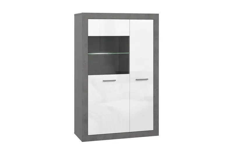 Tolovgrad Vitrinskåp 41 cm djup 93 cm bred 145,9 cm hög Ljust Trä Glas, Grå/Vit
