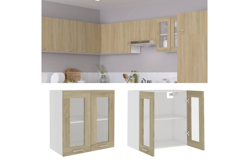 Väggskåp med glasdörrar sonoma-ek 60x31x60 cm spånskiva - Ek - Förvaring - Skåp - Vitrinskåp