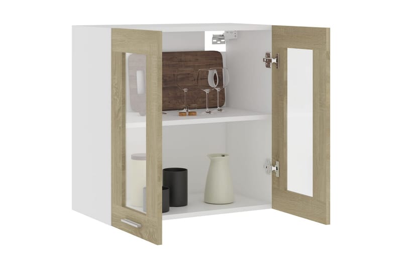 Väggskåp med glasdörrar sonoma-ek 60x31x60 cm spånskiva - Ek - Förvaring - Skåp - Vitrinskåp