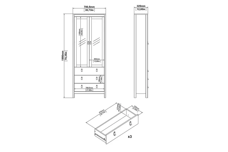 Vallvidera Vitrinskåp 78,05x199 cm - Svart - Förvaring - Skåp - Vitrinskåp
