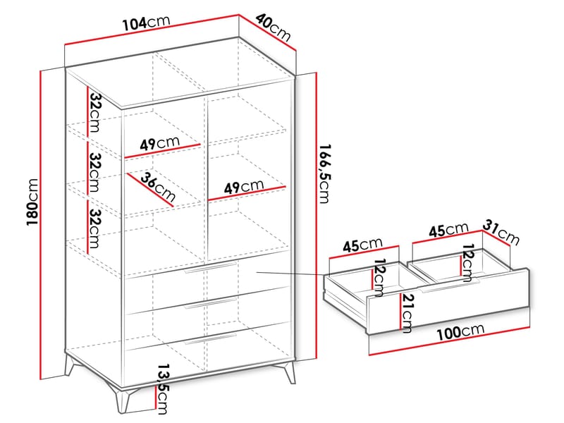 Vemdalen Garderob 104x180 cm - brun - Förvaring - Skåp - Garderobsskåp