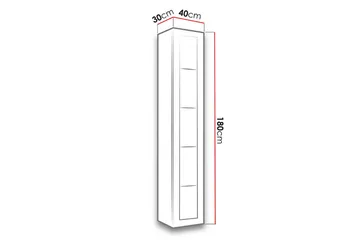 Veria Smalt Vitrinskåp Vit LED Belysning 30 cm djup 40 cm bred 180 cm hög Mörkt Trä Glas - Natur/Svart - Förvaring - Skåp - Vitrinskåp