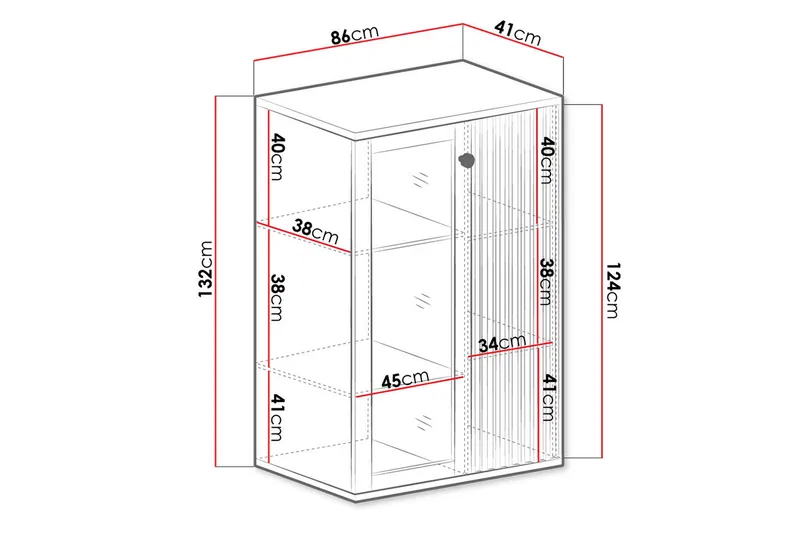 Aldbrough Lågt Vitrinskåp 40,6 djup 86,4 cm bred 131,9 cm hög Trä Glas - Trä/Svart - Förvaring - Skåp - Vitrinskåp