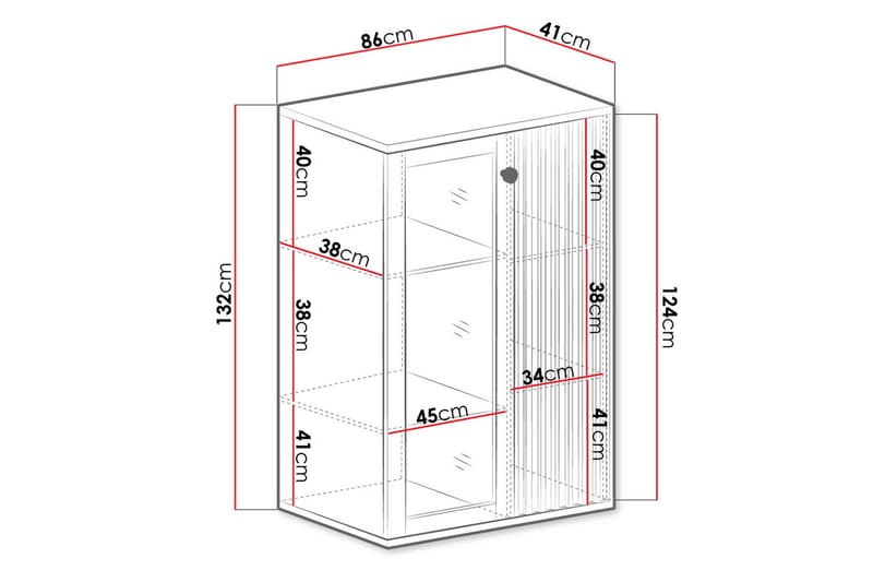 Aldbrough Lågt Vitrinskåp 40,6 djup 86,4 cm bred 131,9 cm hög Trä Glas - Trä/Svart - Förvaring - Skåp - Vitrinskåp