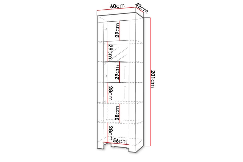 Cezar Vitrinskåp 60x42x201 cm Ek - Förvaring - Skåp - Vitrinskåp