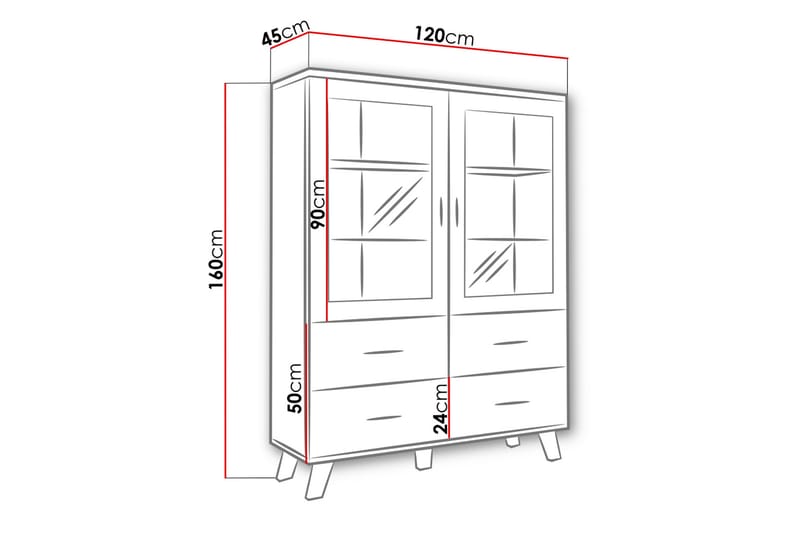 COPLIN Vitrinskåp 45x120 cm Natur/Svart - Vitrinskåp