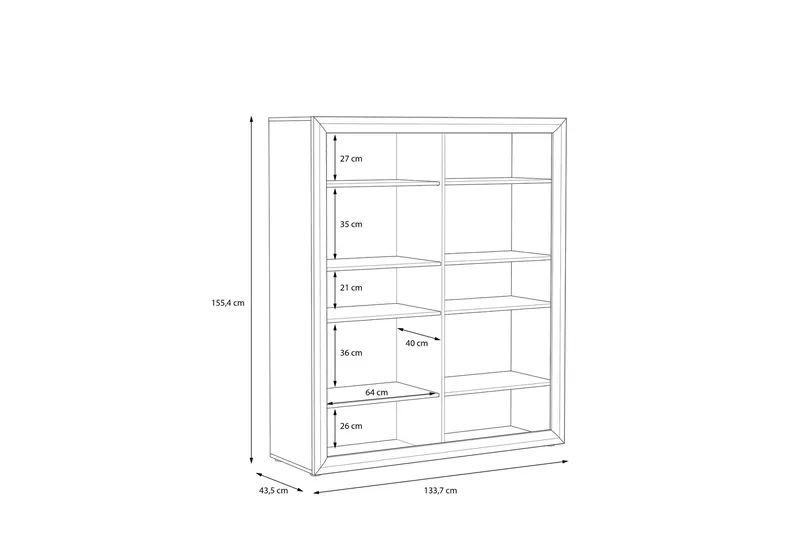 Corlius Vitrinskåp 41,3 cm djup 133,8 cm bred 155,4 cm hög Trä Glas - Beige/Brun - Förvaring - Skåp - Vitrinskåp