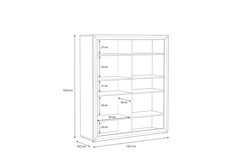 Corlius Vitrinskåp 41,3 cm djup 133,8 cm bred 155,4 cm hög Trä Glas - Beige/Brun - Förvaring - Skåp - Vitrinskåp