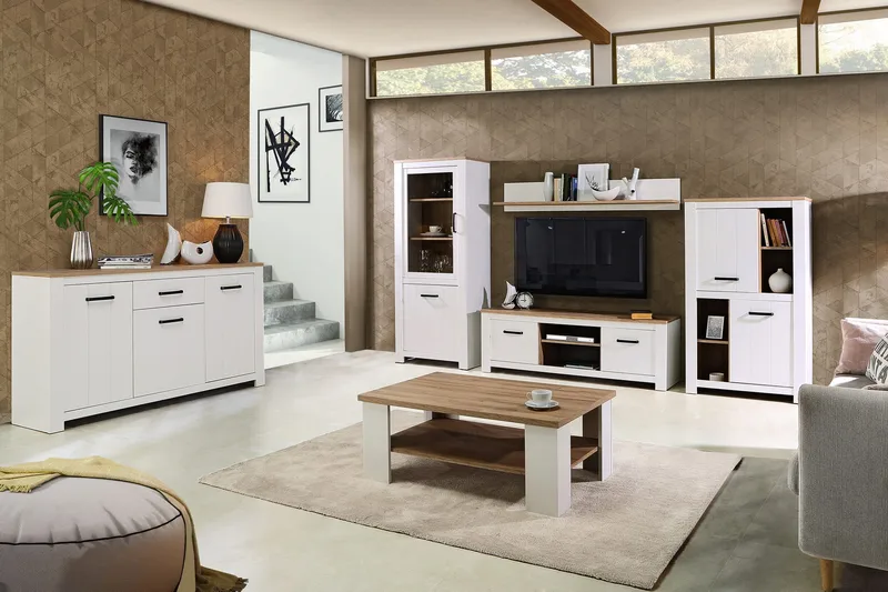 Crumpton Vitrinskåp 42 cm djup 77 cm bred 185 cm hög Ljust Trä - Vit/Brun - Förvaring - Skåp - Vitrinskåp