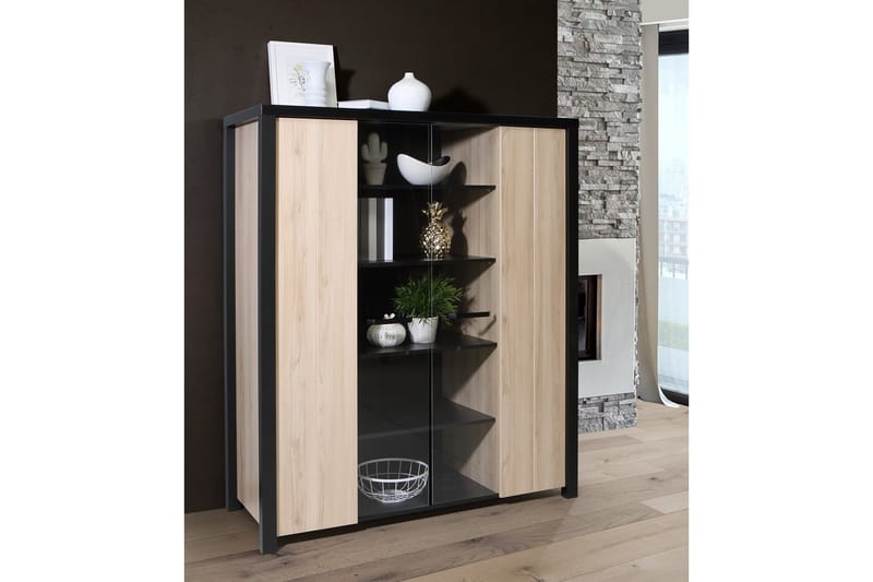 DAUBY Garderob 62x221 cm 3 Hyllplan Brun/Svart - Förvaring - Skåp - Vitrinskåp