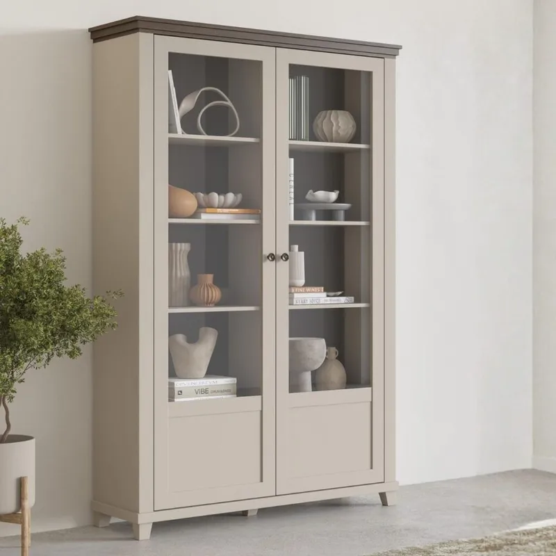 Vitrinskåp Evora 2 dörrar - Ljus Beige - Förvaring - Skåp - Vitrinskåp