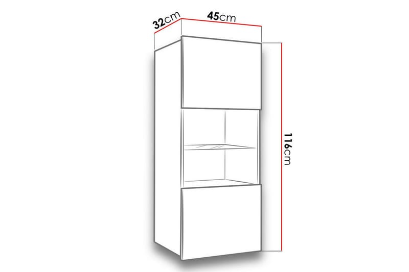Frick Vägghängt Vitrinskåp Vit LED Belysning 32 cm djup 45 cm bred 117 cm hög Trä Ek Glas - Gyllene Ek/Vit Led-Belysning - Förvaring - Skåp - Vitrinskåp