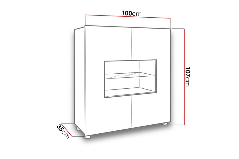 Frick Vitrinskåp Blå LED Belysning 35 cm djup 100 cm bred 107 cm hög Ljust Trä Glas - Vit/Blå LED - Förvaring - Skåp - Vitrinskåp