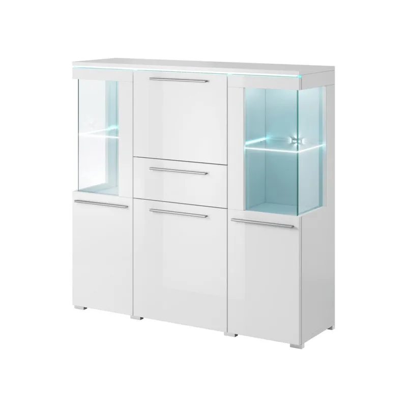 Vitrinskåp Indien 3 Dörrar 1 Låda, Vit