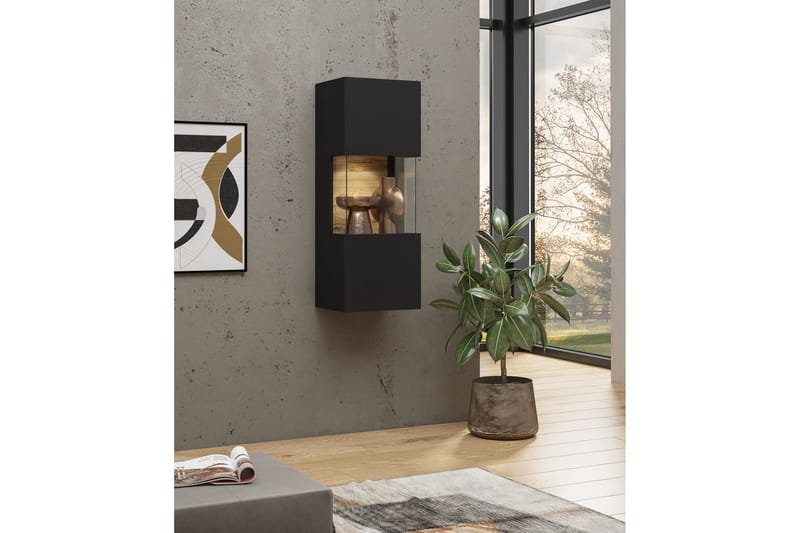 Jestine Lågt Vägghängt alt Fristående Vitrinskåp 30 cm djup 36 cm bred 95 cm hög Mörkt Trä, Svart