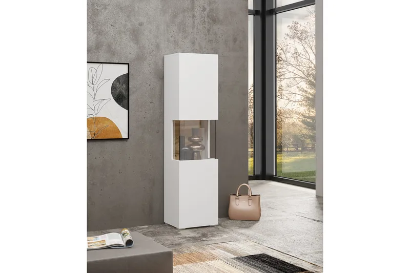 Jestine Smalt Vägghängt alt Fristående Vitrinskåp 30 cm djup 36 cm bred 140 cm hög Ljust Trä, Vit