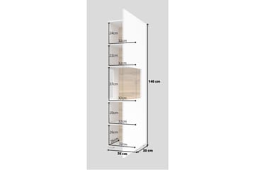 Jestine Smalt Vägghängt alt Fristående Vitrinskåp 30 cm djup 36 cm bred 140 cm hög Ljust Trä - Vit - Förvaring - Skåp - Vitrinskåp
