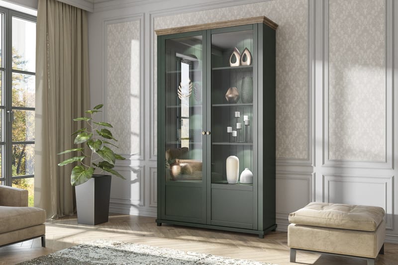KENSTONE Vitrinskåp 42x126 cm  Khaki/Natur - Förvaring - Skåp - Vitrinskåp
