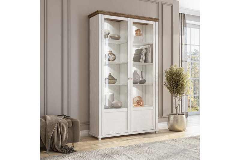 KENSTONE Vitrinskåp 42x126 cm  Vit/Natur - Förvaring - Skåp - Vitrinskåp
