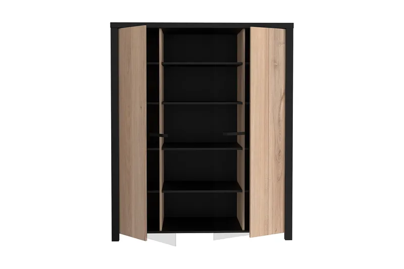 Konitsa Vitrinskåp 52,3 cm djup 130,2 cm bred 156,7 cm hög Trä Glas - Brun/Svart - Förvaring - Skåp - Vitrinskåp