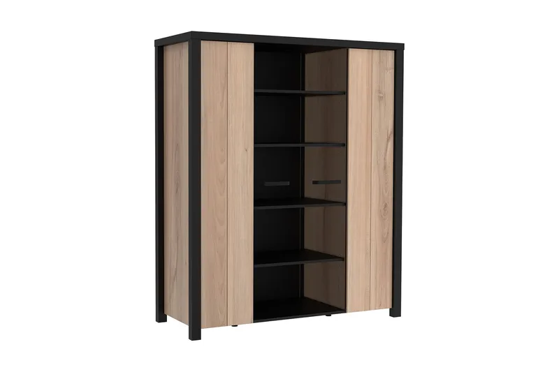 Konitsa Vitrinskåp 52,3 cm djup 130,2 cm bred 156,7 cm hög Trä Glas, Brun/Svart