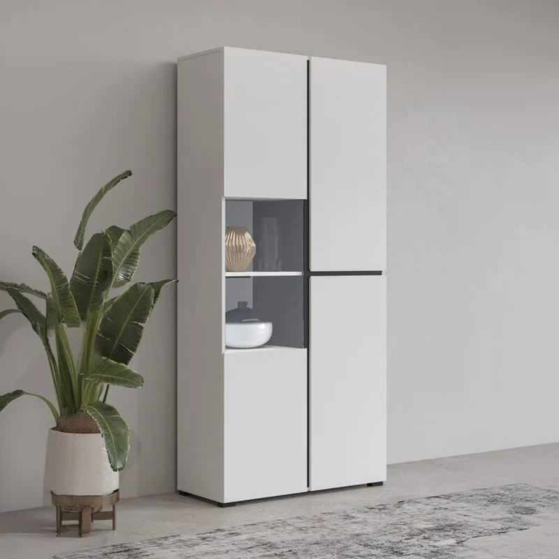 Vitrinskåp Kors 3 dörrar - Vit - Svart - Förvaring - Skåp - Vitrinskåp