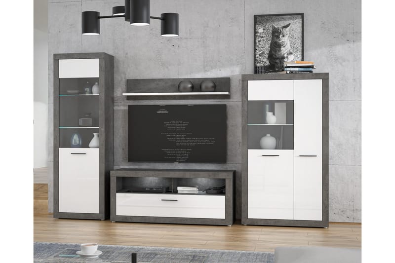 Kranea Vitrinskåp 41,3 cm djup 92,9 cm bred 168 cm hög Trä - Grå/Vit - Förvaring - Skåp - Vitrinskåp