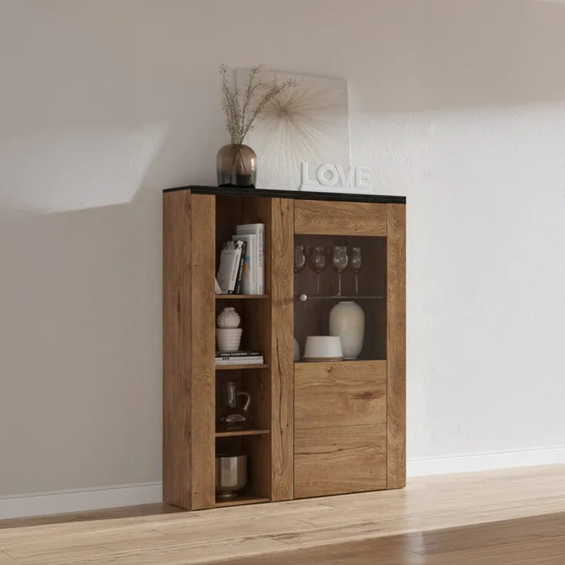 Vitrinskåp Larona 1 dörr - Lefkas ek, 145 cm - Förvaring - Skåp - Vitrinskåp