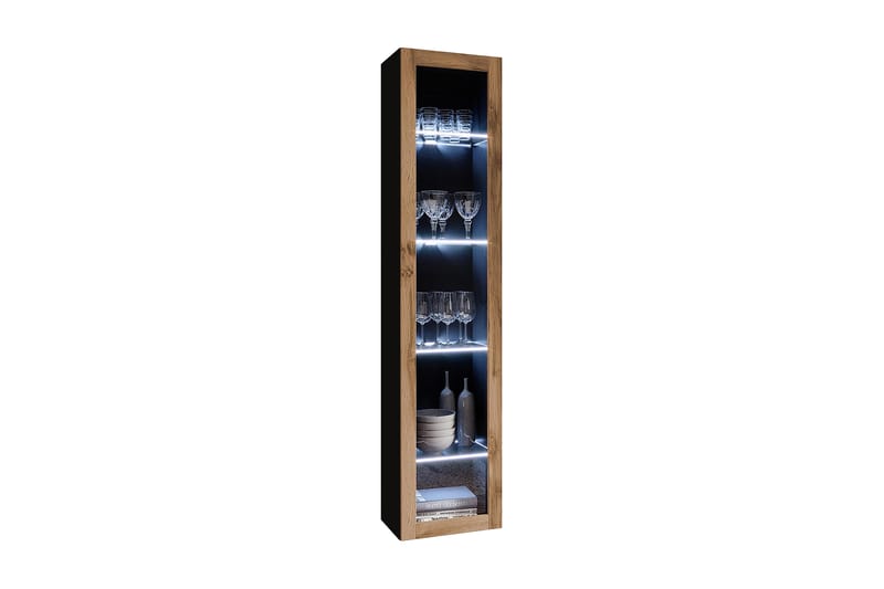 LISBURN Vitrinskåp 30x40 cm Vit LED Natur/Svart - Förvaring - Skåp - Vitrinskåp