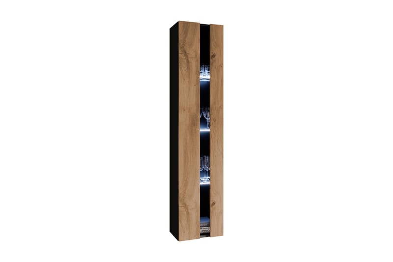 LISBURN Vitrinskåp 30x40 cm Vit LED Natur/Svart - Förvaring - Skåp - Vitrinskåp