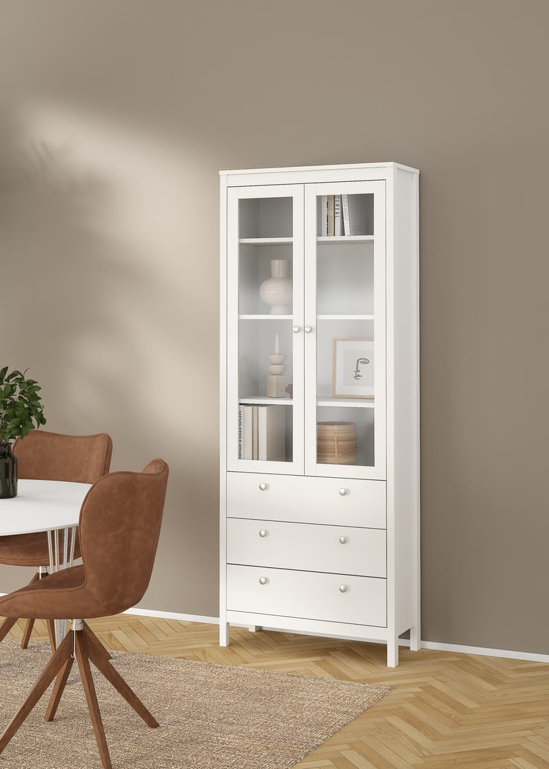 Vitrinskåp Madrid med 2 glasdörrar 3 lådor 78x199 cm - Förvaring - Skåp - Vitrinskåp