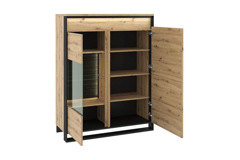 Quant Vitrinskåp 41 cm djup 110 cm bred 140 cm hög Trä - Ek/Svart - Förvaring - Skåp - Vitrinskåp