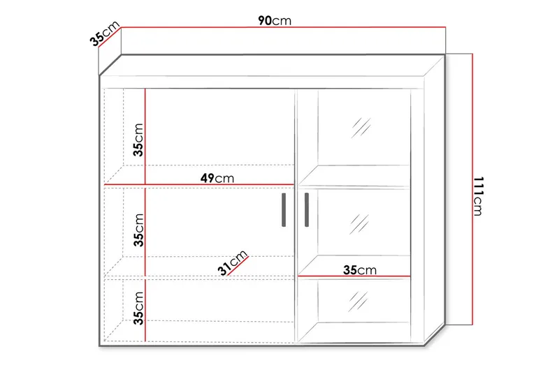 Samba Lågt Vitrinskåp RGB LED Belysning 35 cm djup 90 cm bred 111 cm hög Ljust Trä Glas - Vit - Förvaring - Skåp - Vitrinskåp