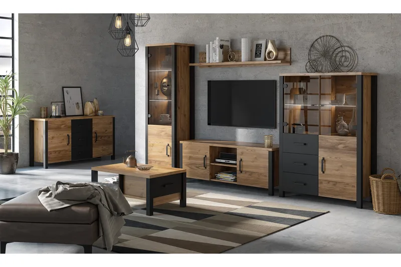 Skarebol Vitrinskåp 56 cm - Svart/Trä/Natur - Förvaring - Skåp - Vitrinskåp