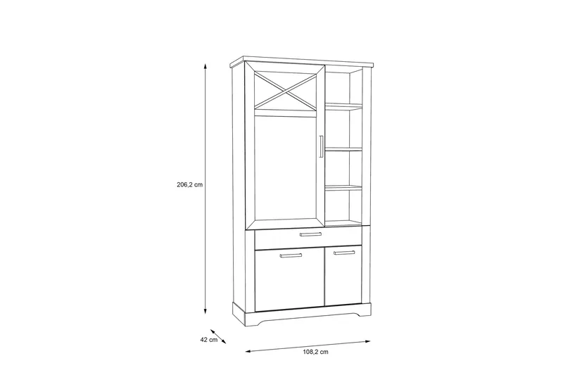 Svetis Vitrinskåp 42 cm djup 108,2 cm bred 206,2 cm hög Ljust Trä - Vit - Förvaring - Skåp - Vitrinsk åp