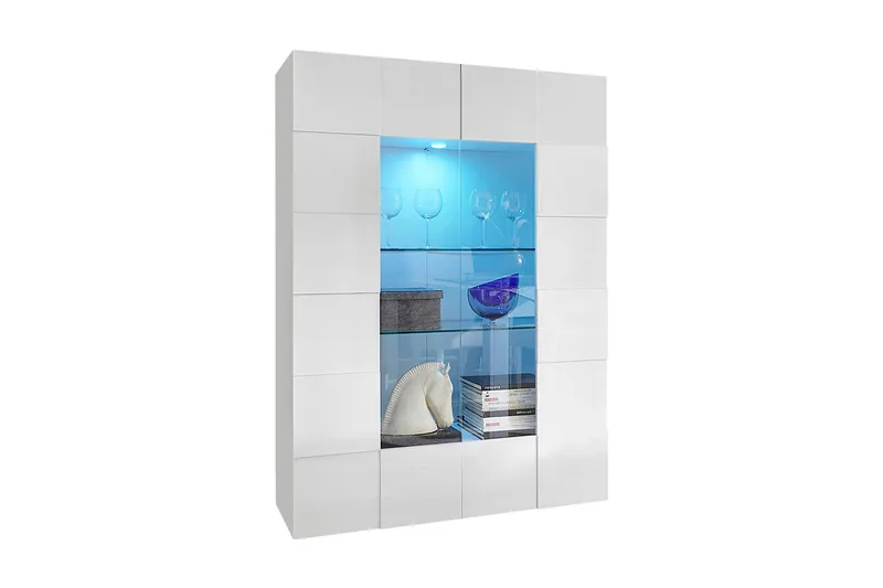 Tabor Vitrinskåp 42 cm djup 121 cm bred 166 cm hög Ljust Trä, Vit Högglanslack