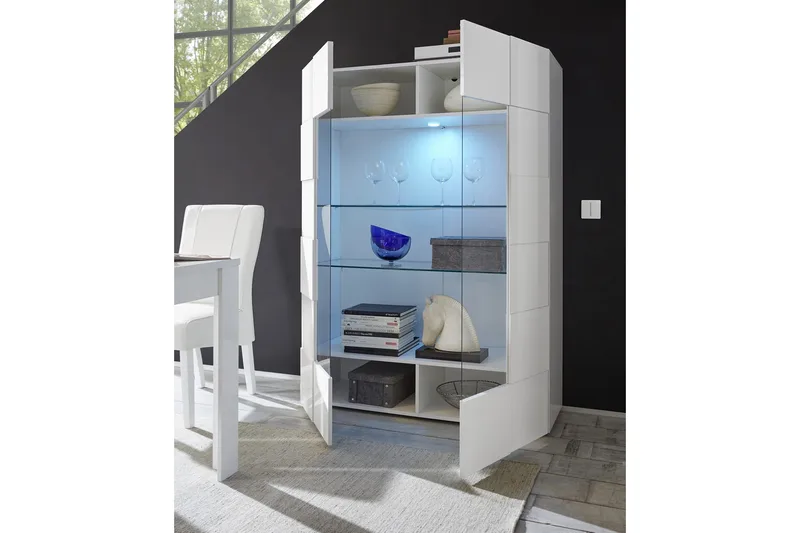 Tabor Vitrinskåp 42 cm djup 121 cm bred 166 cm hög Ljust Trä - Vit Högglanslack - Förvaring - Skåp - Vitrinskåp