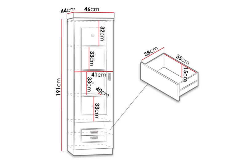 Tadeusz Smalt Vitrinskåp 44 cm djup 46 cm bred 191 cm hög Trä - Brun - Förvaring - Skåp - Vitrinskåp