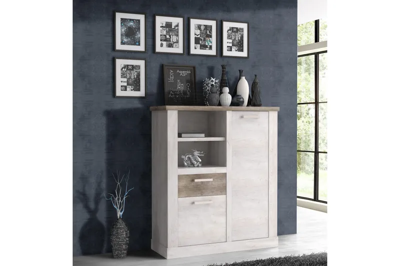 Talebi Skänk 41 cm djup 110 cm bred 128 cm hög Ljust Trä - Brun/Vit - Förvaring - Skåp - Vitrinskåp