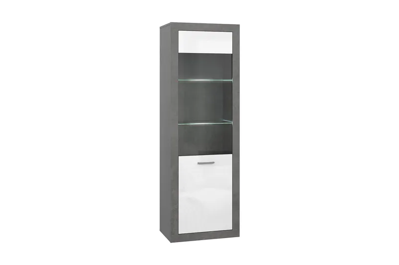 Tolovgrad Vitrinskåp 41 cm djup 63,3 cm bred 191,1 cm hög Ljust Trä Glas, Grå/Vit