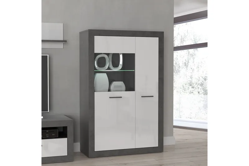 Tolovgrad Vitrinskåp 41 cm djup 93 cm bred 145,9 cm hög Ljust Trä Glas - Grå/Vit - F örvaring - Skåp - Vitrinskåp