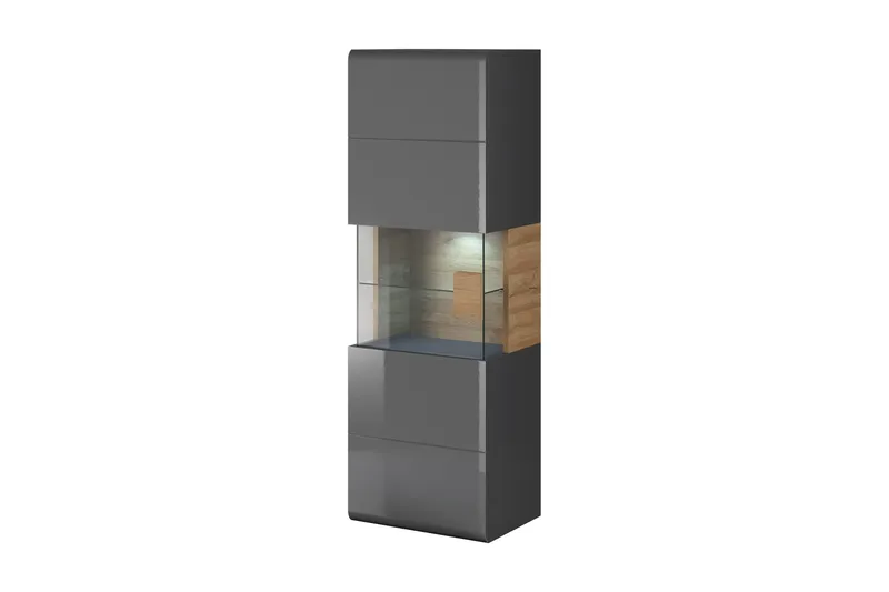 Toreno Vitrinskåp 39 djup 53 cm bred 159 cm hög Mörkt Trä Glas, Natur/Antracit
