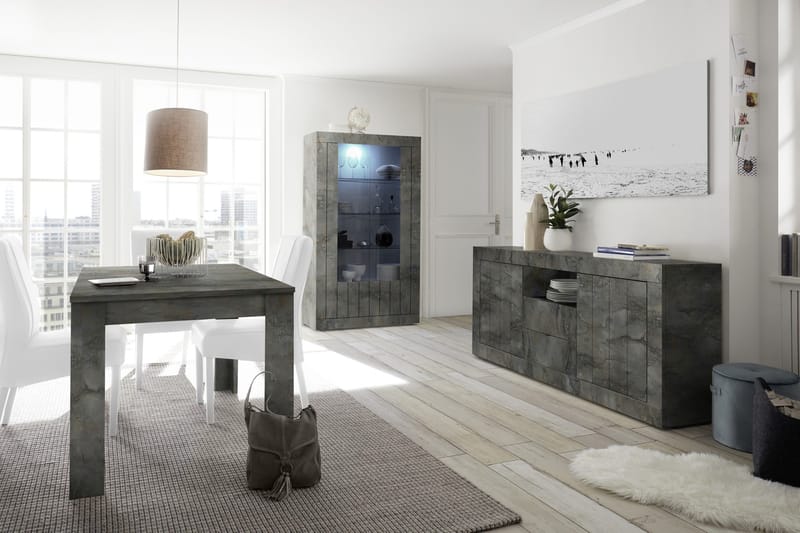 Urbino Vitrinskåp 110 cm - Mörkgrå Betong - Förvaring - Skåp - Vitrinskåp